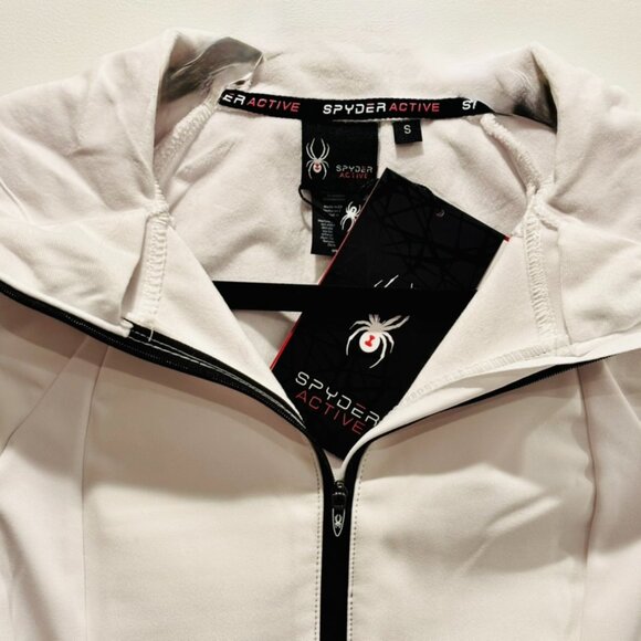 SPYDER Active White Hooded Lined Zip Jacket Water Resistant Reflective Wm S NEW - Picture 7 of 11